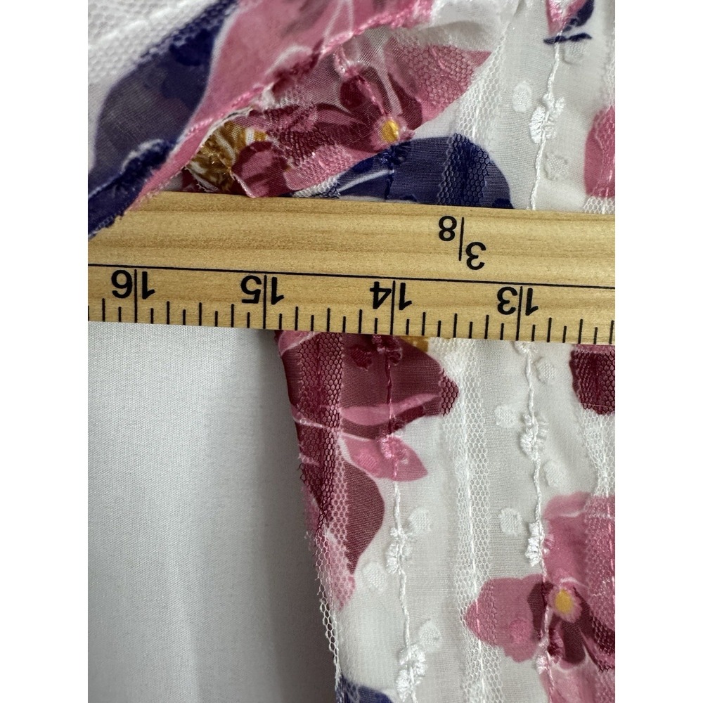 Adelyn Rae Women's Floral Lace Trim Midi Dress Pink White Puff Sleeve Size Small - Picture 6 of 7